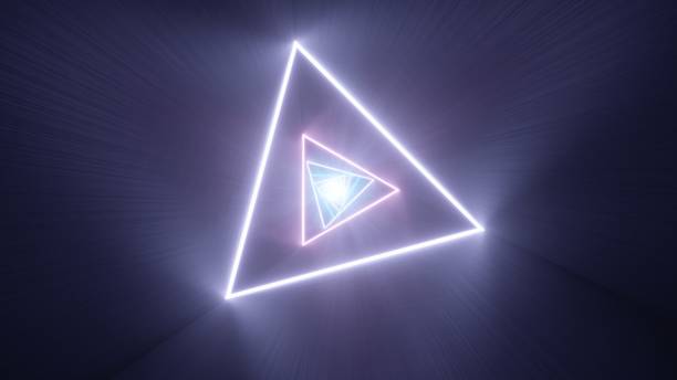 istock Fly Through Twisted Neon Pink Blue Triangle Shape Endless Tunnel - Abstract Background Texture 1304383808