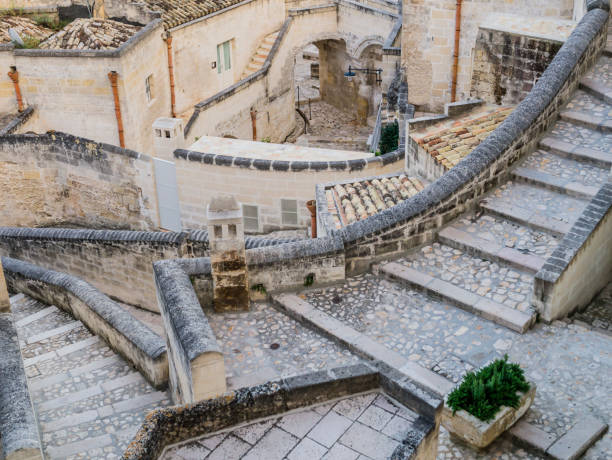 Stunning architectures in the ancient town of Matera, Basilicata region, southern Italy stock photo