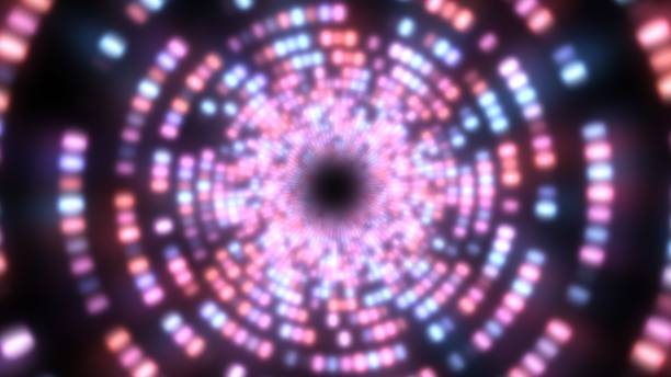 istock Fly in Endless Tunnel Circle Ring of Bright Glowing Neon Lights - Abstract Background Texture 1304384499