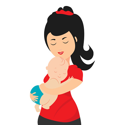 Happy Young Mother With Her Little Cute Baby Stock Illustration - Download  Image Now - Breastfeeding, Adult, Baby - Human Age - iStock