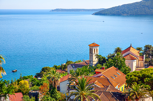 Landscape with Herceg Novi town on the shore of The Bay of Kotor in Montenegro