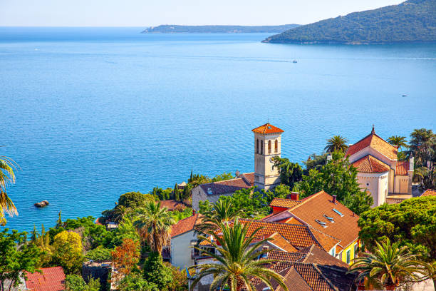 Landscape with Herceg Novi in Montenegro stock photo