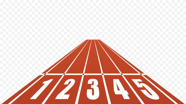 Starting red running track stadium isolated. Straight race track with start white numbers. Starting red running track stadium isolated. Straight race track with start white numbers speed and vector endurance competitions. track and field stock illustrations