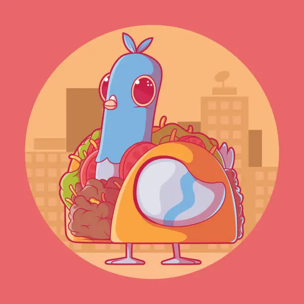 Vector illustration of Pigeon dressed as a Taco vector illustration.