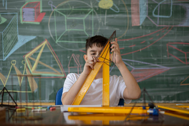 Teenage geometry student in school