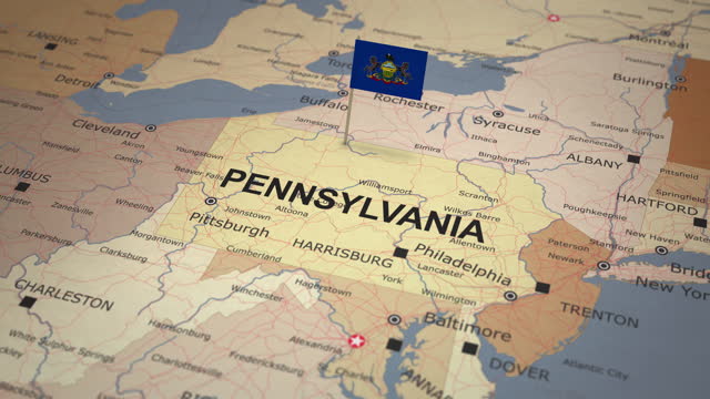 Pennsylvania Map with State Flag
