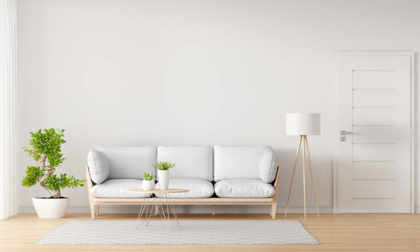 istock Sofa in white living room with free space, 3D rendering 1304400889
