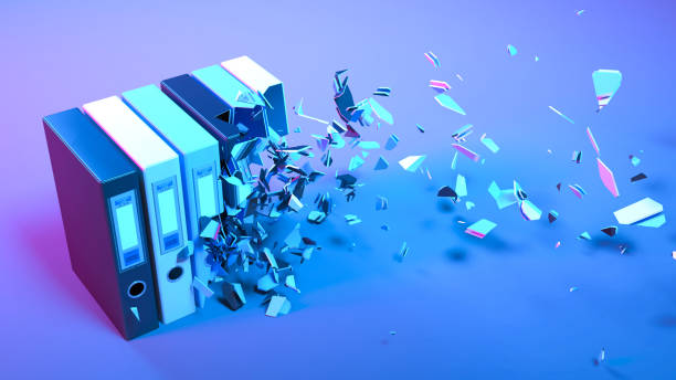 istock office folders in neon light falling apart into small parts 1304406282