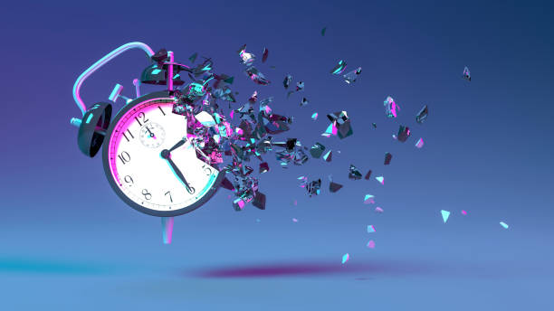 alarm clock in neon light falling into small parts