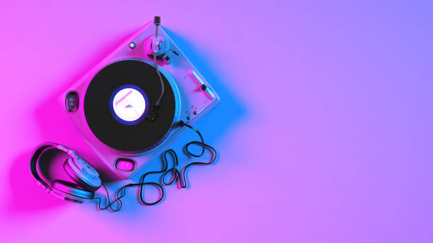 istock vinyl record player in neon lighting 1304406586