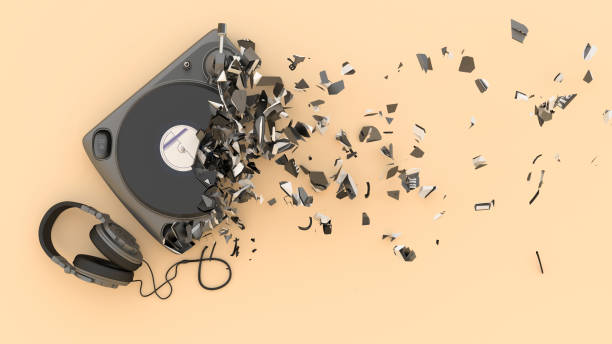 istock half destroyed turntable with fragments flying off 1304406597