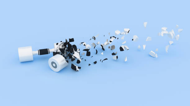istock half destroyed dumbbells with flying fragments 1304406677