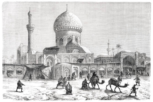 ilustrações de stock, clip art, desenhos animados e ícones de marketplace with grand mosque ahmet-khiaia in baghdad 1861 - arabian nights