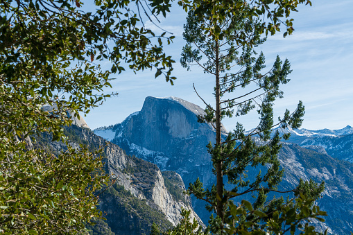 Beautiful shot of the Half Dome from the Upper Yosemite Falls Trail in Yosemite National Park in California