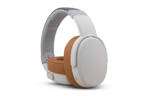 white and brown, modern wireless headphones isolated on white background
