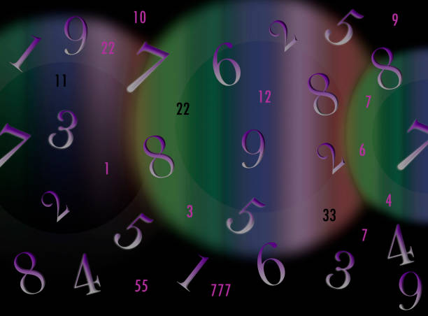 istock Numbers on the background of rainbow discs, numerology 1304416472