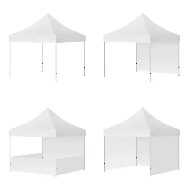 Vector illustration of Display Tents Mockups with Side Views Isolated on White Background