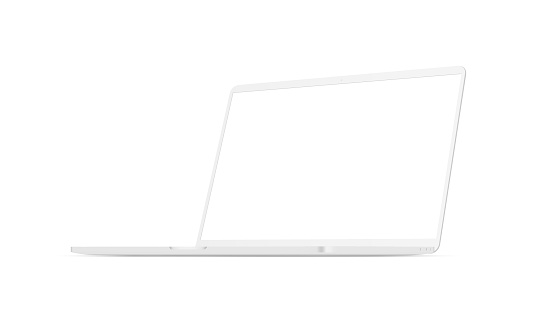Clay Modern Laptop Computer Mockup with Blank Screen Isolated on White Background, Perspective Side View. Vector Illustration
