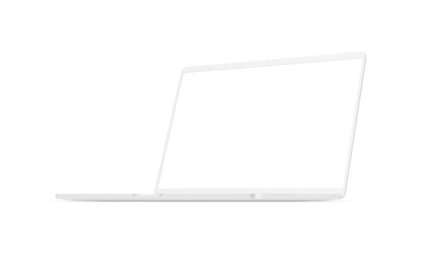 Clay Modern Laptop Computer Mockup with Blank Screen Isolated on White Background Clay Modern Laptop Computer Mockup with Blank Screen Isolated on White Background, Perspective Side View. Vector Illustration point of view illustrations stock illustrations