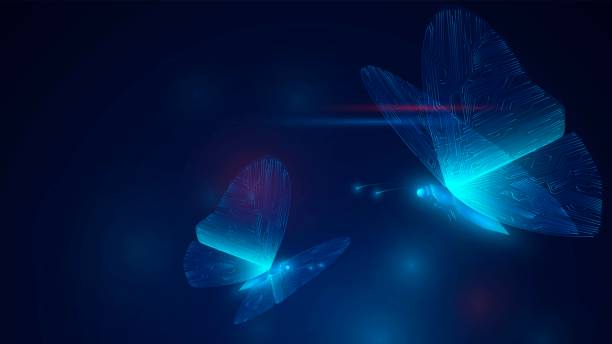 Circuit butterflies Two blue glowing butterflies with circuit wings on a dark background free images online no copyright stock illustrations