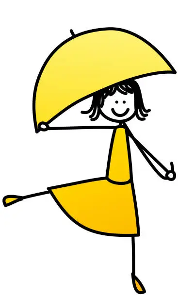 Vector illustration of Girl dances with umbrella