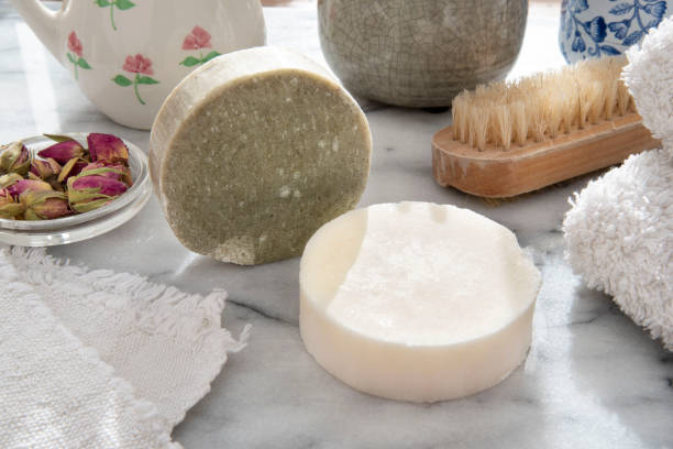 istock Ecological organic soap and solid shampoo in the bathroom 1304425008