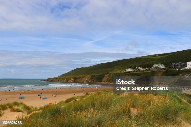 Sands And Grass Of Saunton Sand Dunes Stock Photo - Download Image Now - England, Croyde, Above