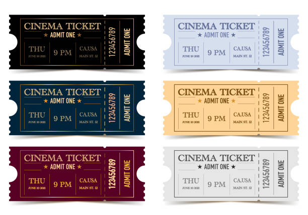 Set of cinema vintage vector tickets Set of cinema vintage vector tickets cinema ticket stock illustrations