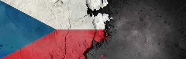 istock Czech flag on a rough background. Broken and cracked background. 1304435741