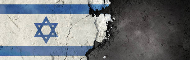 istock Israel flag on a rough background. Broken and cracked background. 1304435796