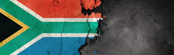 South Africa flag on a rough background. Broken and cracked background. The flag above the dark background illustration. south africa flag stock pictures, royalty-free photos & images