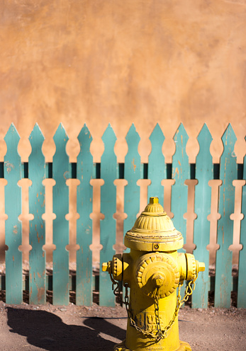 Santa Fe Style: Sunlit Adobe Wall, Picket Fence, Fire Hydrant