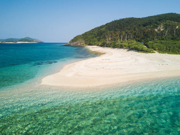 istock Pristine island beach and ocean. Zamami island from above 1304455849