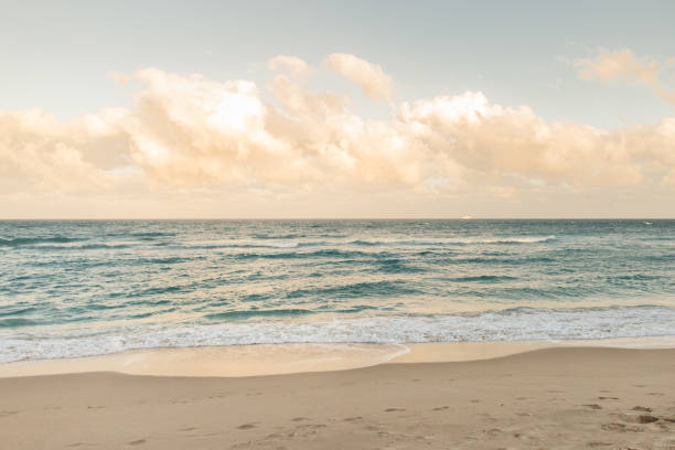 istock Dreamy Pastel Sunset Sky Over Teal Beach Waves on Palm Beach, Florida 1304458508