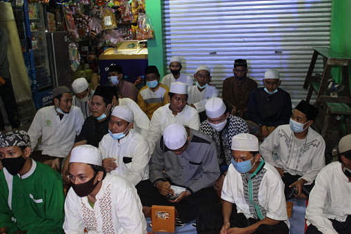 Jakarta, Indonesia - 01 16 2021: the people who came to attend the Maulid Muhammad's celebration