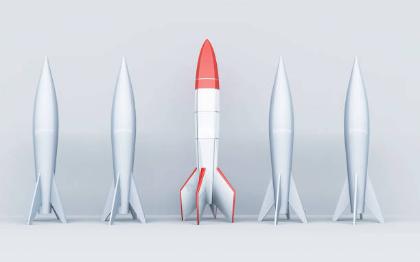 istock Rocket missile on white background . Stand out from the crowd concept. This is a 3d render illustration. 1304472439