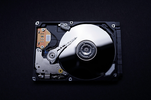 close-up view of the hard disk drive