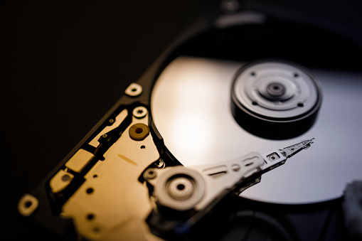 close-up view of the hard disk drive