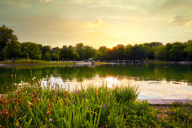 Montreal, Canada - June, 2018: Mount royal park in Montreal, Canada at sunset time in a summer afternoon.