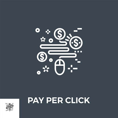Pay Per Click Related Vector Thin Line Icon. Isolated on Black Background. Editable Stroke. Vector Illustration.