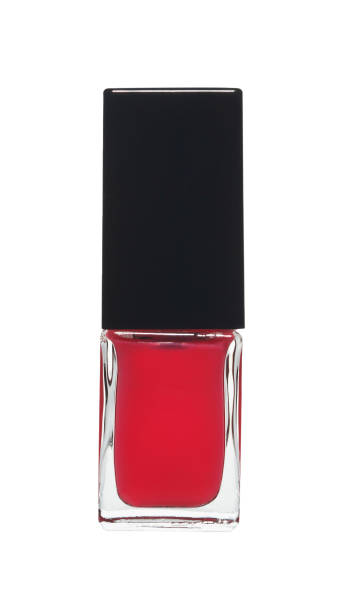 istock Red nail polish bottle on white background 1304487899