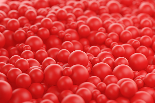 Many red balls for children at the playground. 3d illustration