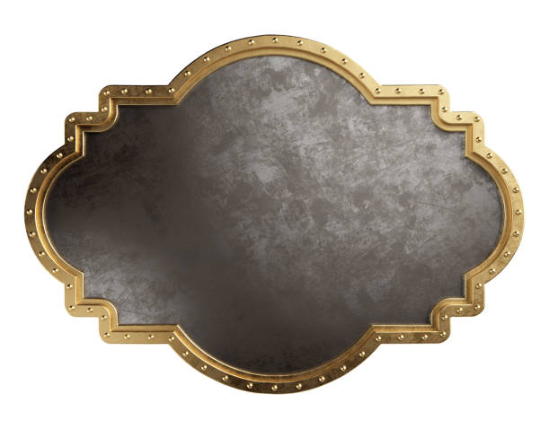 istock Empty metal plate with brass border. Steampunk style. Clipping path included. 1304493573