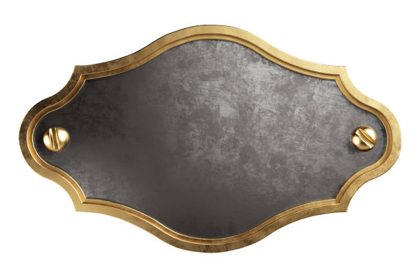 istock Empty metal plate with brass border. Steampunk style. Clipping path included. 1304494181
