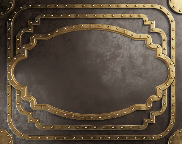 istock Steampunk metal plaque with brass borders. 1304494294