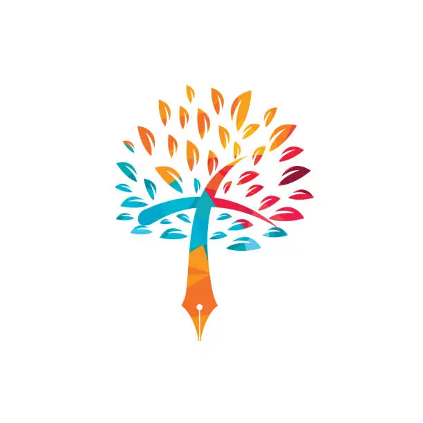 Vector illustration of Tree pen and cross vector logo design template.