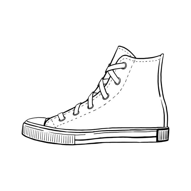 ilustrações, clipart, desenhos animados e ícones de desenho de sapato de lona superior alto - canvas shoe