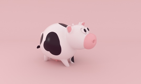 Model toy Cow on a pink background. 3d rendering