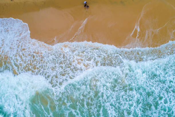 istock Beautiful sea wave white sand beach aerial view big serve wave 1304502579