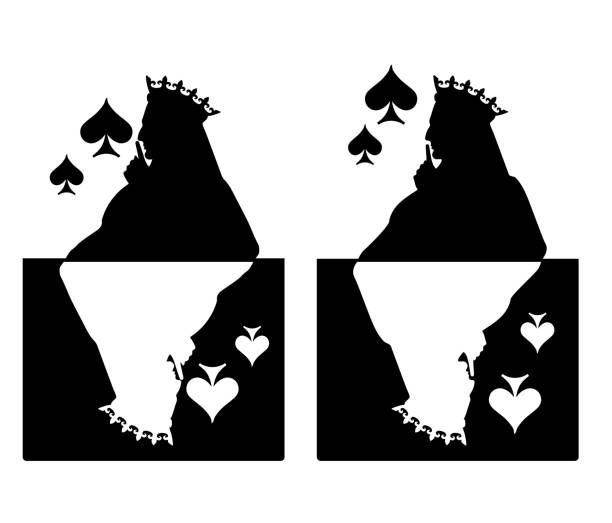 profil twarzy królowej pik w koronie. pani naciska palec do ust - znak ciszy. ilustracja wektorowa sylwetka. odizolowane na białym tle. - silhouette poker computer icon symbol stock illustrations